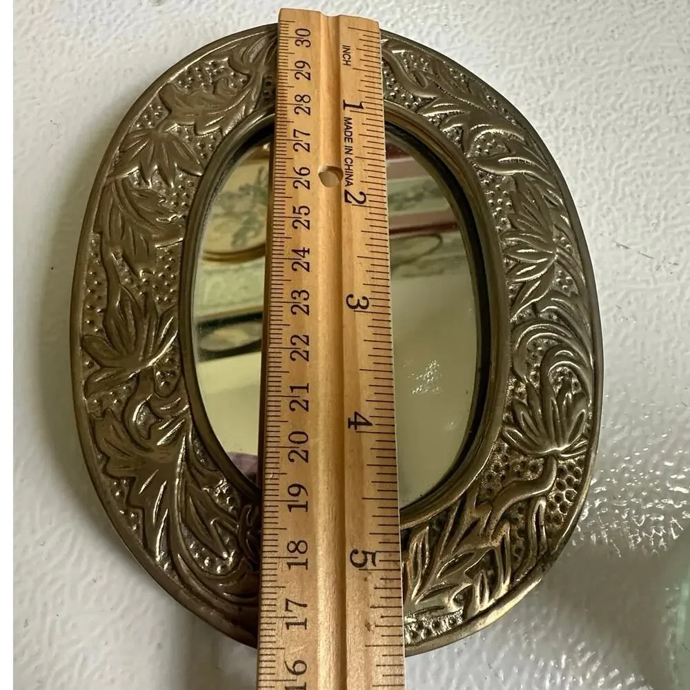 Vintage table mirror Crowning Touch Collection Framed Oval Gold brass easel 6”